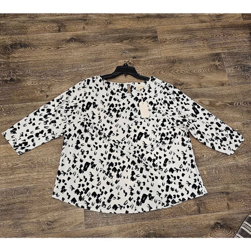 Melloday Luxury White with Black Accent Blouse 3/4 Length Sleeve Size 1X NWOT